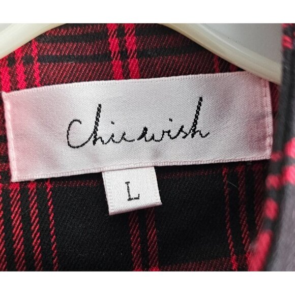 Chicwish Womens Red Black Plaid Bow Coat, Size Large, Snap Closure, NWOT, **READ - Picture 3 of 8